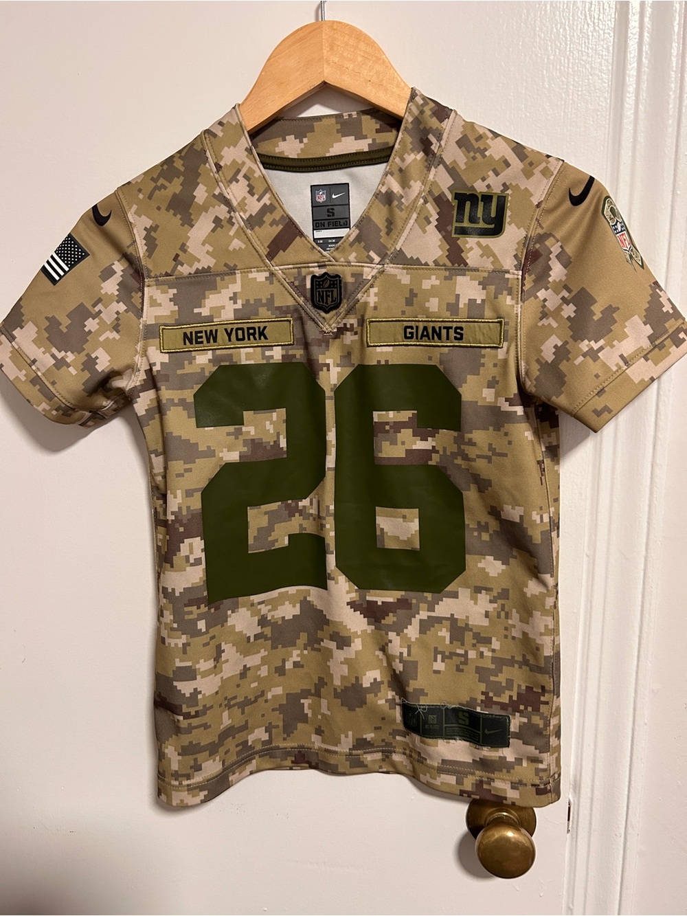 NFL Kids Camo Jersey - NY Giants Olive/Khaki Barkley 26